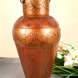 apka mart Copper Toned Metal Textured Flower Vase-image-63