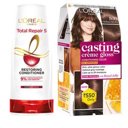 LOreal Paris Total Repair 5 Conditioner 180ml & Casting Creme Hair Color - Medium Brown-23