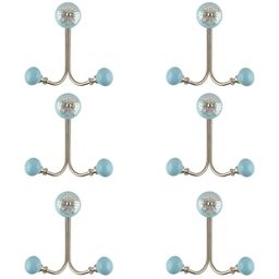 IndianShelf Turquoise Blue and Gold-toned 6 Pieces Ceramic Strewn Wall Hooks-image-34