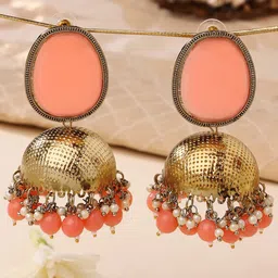 Zaveri Pearls Women Peach-Coloured & Gold-Toned Contemporary Jhumkas Earrings-image-71