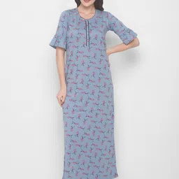 AV2 Grey Printed Pure Cotton Maxi Nightdress-image-83