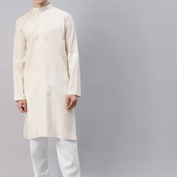 MAG Men Cream-Coloured Solid Regular Kurta with Pyjamas-picture-6