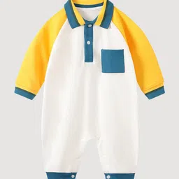 StyleCast Infant Boys Off White & Yellow Colourblocked Cotton Rompers-image-44