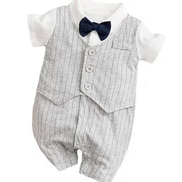StyleCast Infant Boys Grey & White Striped Cotton Rompers-image-56