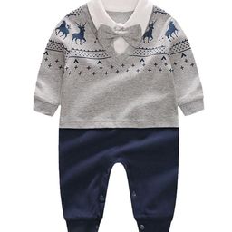 StyleCast Infant Boys Grey Navy Blue Self Design Cotton Rompers-14