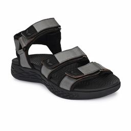 Delize Men Grey & Black Leather Comfort Sandals-image-85