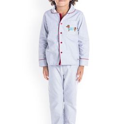 Cherry Crumble Boys Grey & White Striped Printed Night Suit-image-55