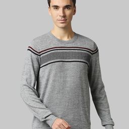 Raymond Men Grey & Black Striped Pullover-image-51