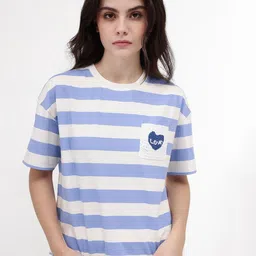 RAREISM Horizontal Striped Drop Shoulder Crochet Pockets Cotton Boxy T-shirt-image-17