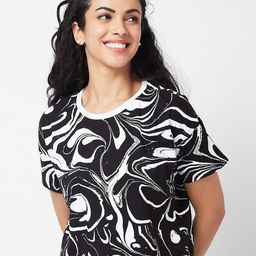 SPYKAR Abstract Printed Round Neck Half Sleeves Cotton Boxy T-shirt-9