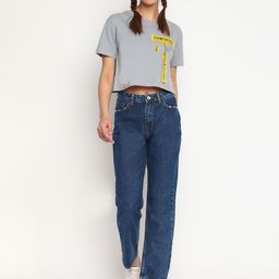 Belliskey Women Grey & Yellow Typography Printed Boxy T-shirt-picture-49