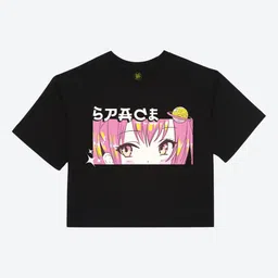 YK Girls Black & Pink Anime Girl Printed Boxy T-shirt-picture-48