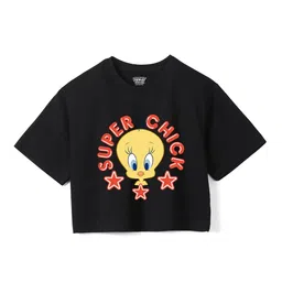 Wear Your Mind Girls Tweety Printed Drop-Shoulder Sleeves Pure Cotton Boxy T-shirt-picture-44