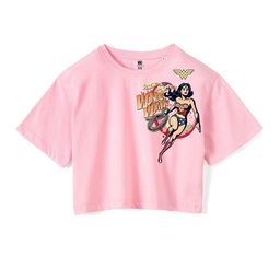 Wear Your Mind Girls Wonder Woman Graphic Printed Pure Cotton Boxy T-Shirt-image-49