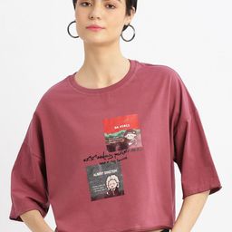 SHOWOFF Women Printed Extended Sleeves Raw Edge Boxy T-shirt-15