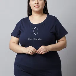 UnaOne Plus Size Typography Printed Pure Cotton T-shirt-12