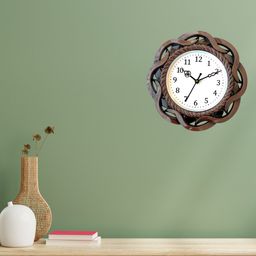 Grabbasket Brown & White Printed Round Shaped Contemporary Analog Wall Clock-2