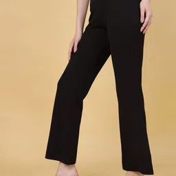 FITHUB Women Relaxed Straight Leg Flared High-Rise Easy Wash Cotton Trousers-image-6