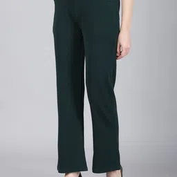 FITHUB Women Relaxed Straight Leg Flared High-Rise Easy Wash Cotton Trousers-image-36