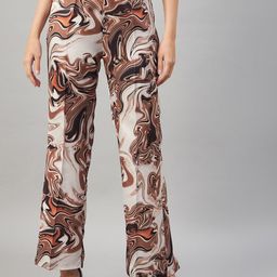 Orchid Blues Women Printed Flared High-Rise Easy Wash Pure Cotton Trousers-image-83