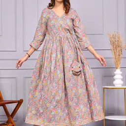 Aspriya Floral Printed Angrakha Pure Cotton Anarkali Kurta With Trousers & Dupatta-picture-48