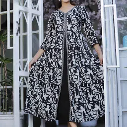 KALINI Abstract Printed Zari Work V-Neck Anarkali Kurta-15