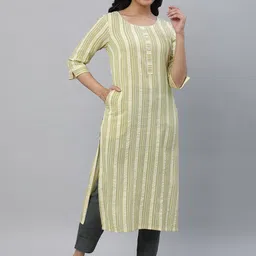 AURELIA Striped Dyed Round Neck Straight Kurta-image-57
