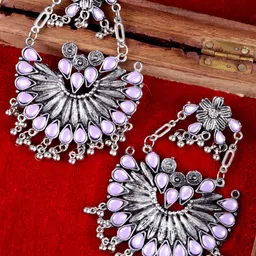 Krelin Silver-Plated Stone Studded Oxidized Crescent Shaped Chandbalis-image-38