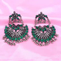 Krelin Silver-Plated Stone Studded Oxidized Crescent Shaped Chandbalis-image-43