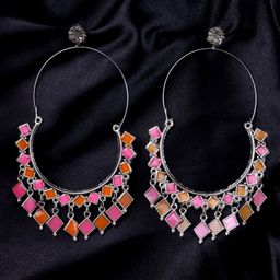 Krelin Indian Silver Traditional Ethnic Hoop Earrings-image-41
