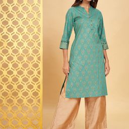 RANGMANCH BY PANTALOONS Ethnic Motifs Printed Band Collar Kurta-picture-27