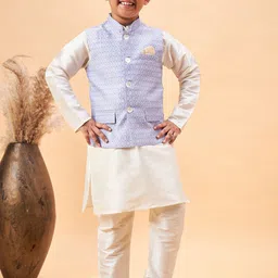 VASTRAMAY Boys Mandarin Collar Kurta With Pyjamas & Nehru Jacket-14
