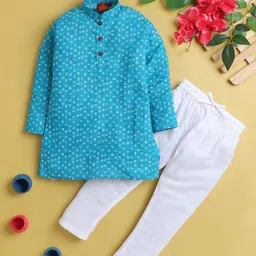 BAESD Boys Mandarin Collar Geometric Printed Kurta With Pyjama-13