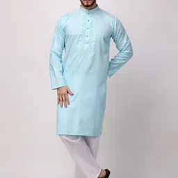 ROYAL KURTA Embroidered Thread Work Band Collar Pure Cotton Straight Kurta With Trouser-image-82