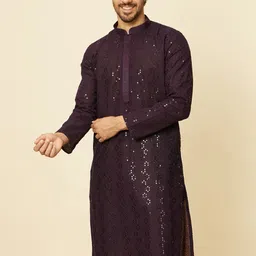 Manyavar Geometric Embroidered Sequined Georgette Straight Kurta with Pyjamas-picture-13