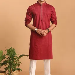 VASTRAMAY Striped Thread Work Kurta with Pyjamas-picture-17