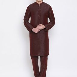 VASTRAMAY Men Burgundy Kurta with Pyjamas-picture-37
