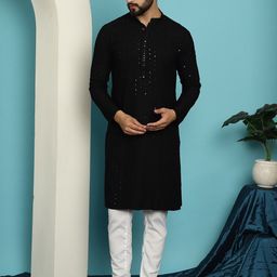 SOJANYA Ethnic Motifs Embroidered Sequined Pure Cotton Kurta with Churidar-11