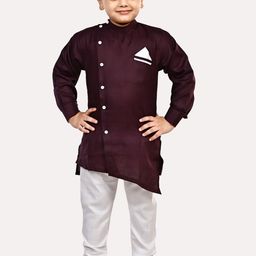 Superminis Boys Mandarin Collar Asymmetric Pure Cotton Kurta with Pyjamas-46