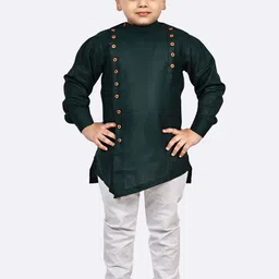 Superminis Boys Mandarin Collar Pure Cotton Kurta With Churidar-16