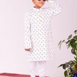 VASTRAMAY Boys Ethnic Motifs Printed Regular Pure Cotton Straight Kurta with Pyjamas-32