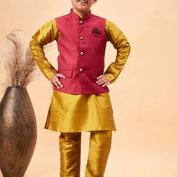 VASTRAMAY Boys Mandarin Collar Kurta With Pyjamas & Nehru Jacket-17