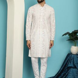 SOJANYA Embroidered Sequinned Pure Cotton Kurta with Pyjama Set-picture-6