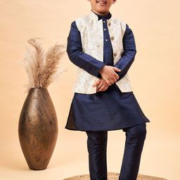 VASTRAMAY Boys Mandarin Collar Kurta With Pyjamas & Nehru Jacket-36