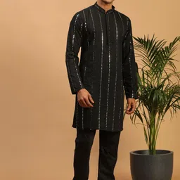 VASTRAMAY Embroidered Regular Mirror Work Kurta & Churidar-image-92
