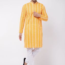 VASTRAMAY Floral Embroidered Chikankari Pure Cotton Kurta with Churidar-picture-34