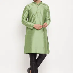 VASTRAMAY Mandarin Collar Straight Kurta with Trousers-image-73