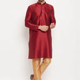 VASTRAMAY Mandarin Collar Straight Kurta with Pyjamas-image-93