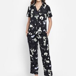 Clovia Women Black & Grey Printed Night Suit-picture-35