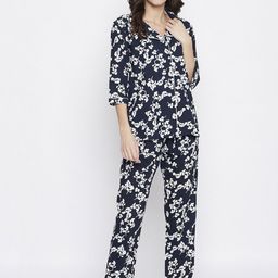 Clovia Women Navy Blue & White Printed Night suit-image-95